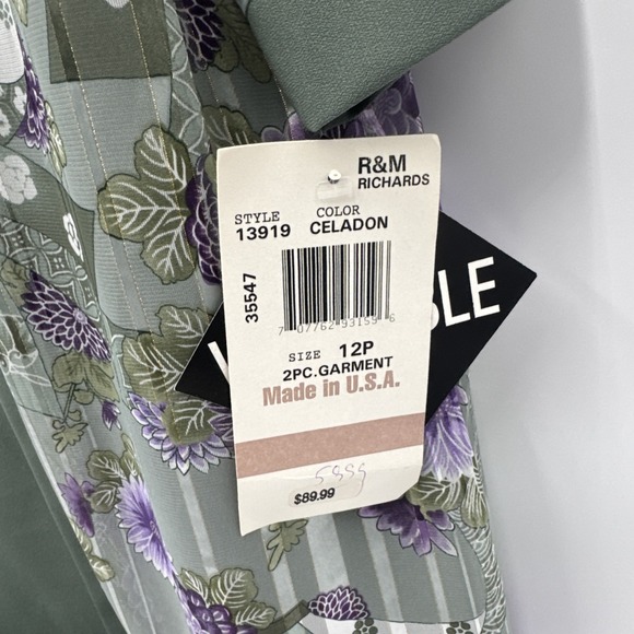 Vintage R&M Richards Dress set Purple&green 2 Piece Set With Necklace Sz 12P NWT - Picture 3 of 10